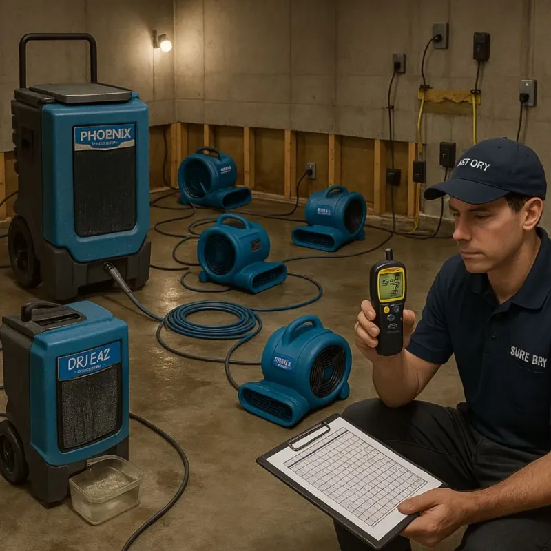 Structural Drying and Dehumidification process in Fillmore, CA